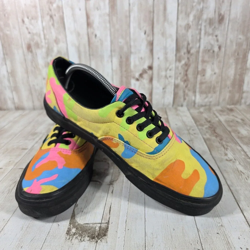 Vans Era Neon Camo Sneakers Multi Color‎ Black Low Shoes Womens 12 Mens 10.5